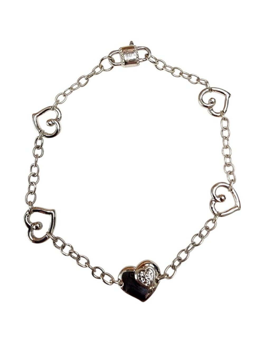 Gabriel & Co Sterling Silver White Sapphire Heart Link Bracelet #25567